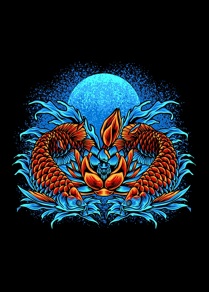Arowana fish and flowers