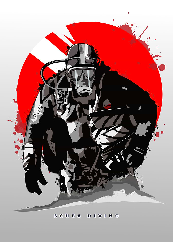 Scuba Diver red sun