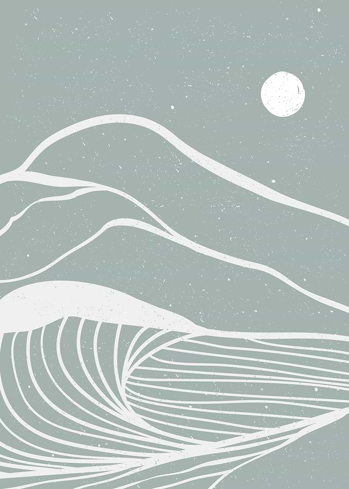 Ocean wave with line art