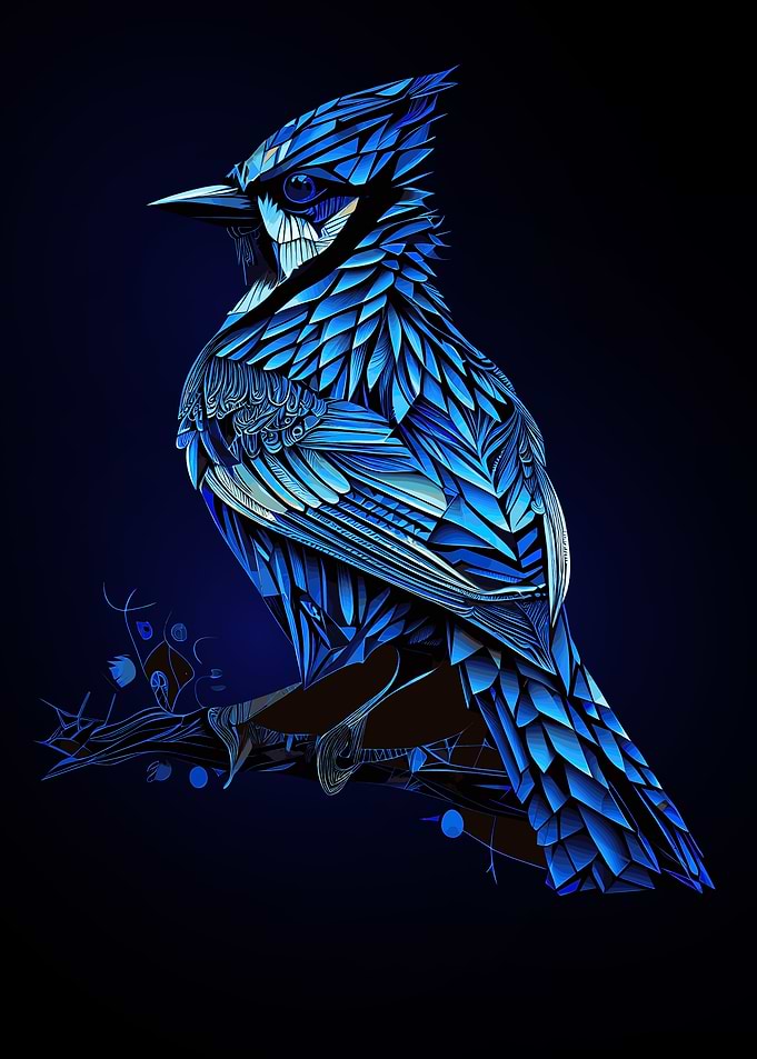 Geometric Blue Jay Bird