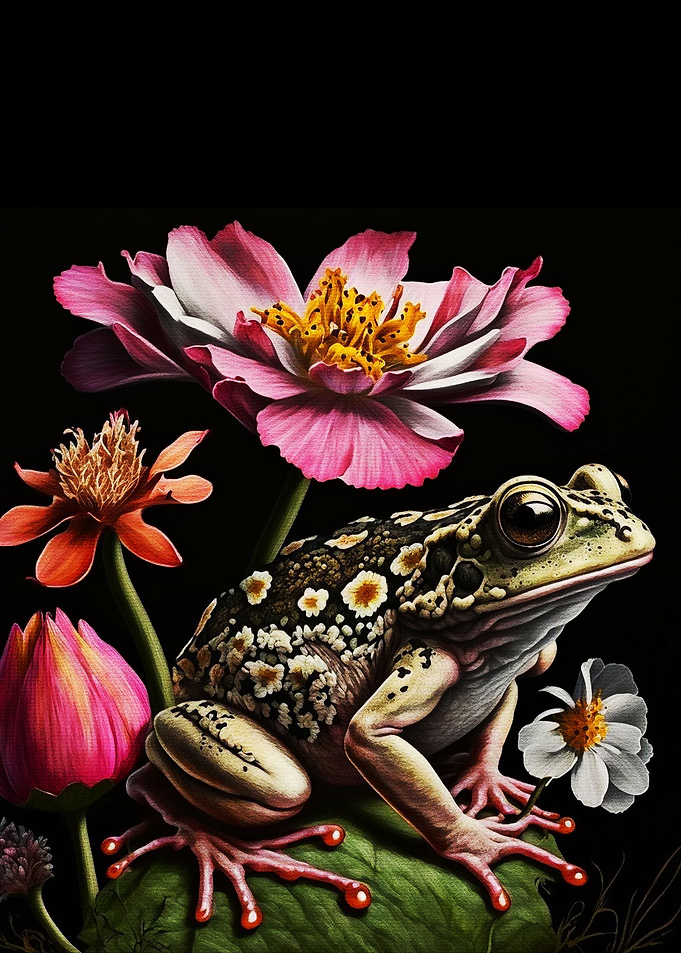Black Frog and Flowers