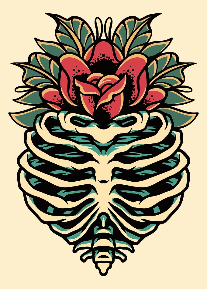 Rib skull flower skull