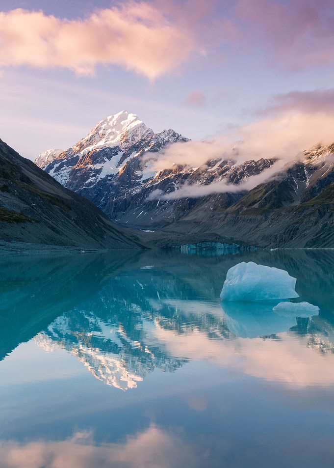 Mt Cook and lake at sunset