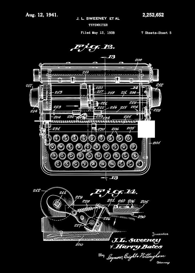 Typewriter patent Sweeney