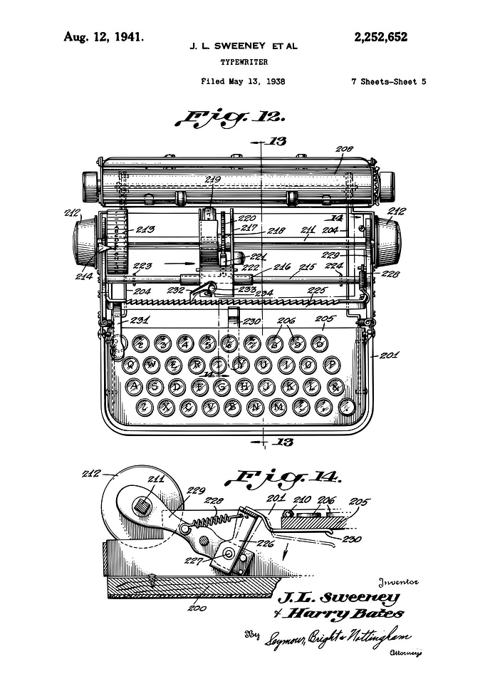 Typewriter patent Sweeney