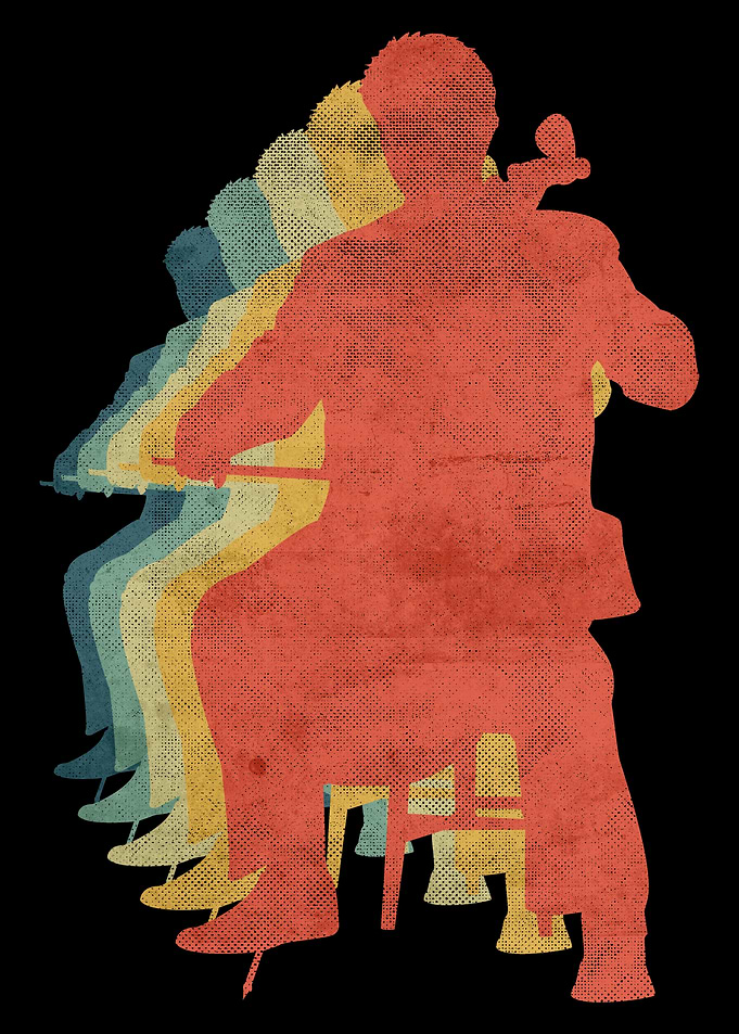 Cello Playing Man Retro