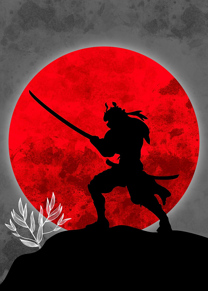 Japanese red moon ninja