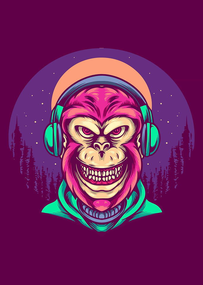 Gorilla with headphone