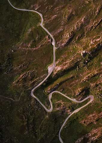Zigzagged road from above