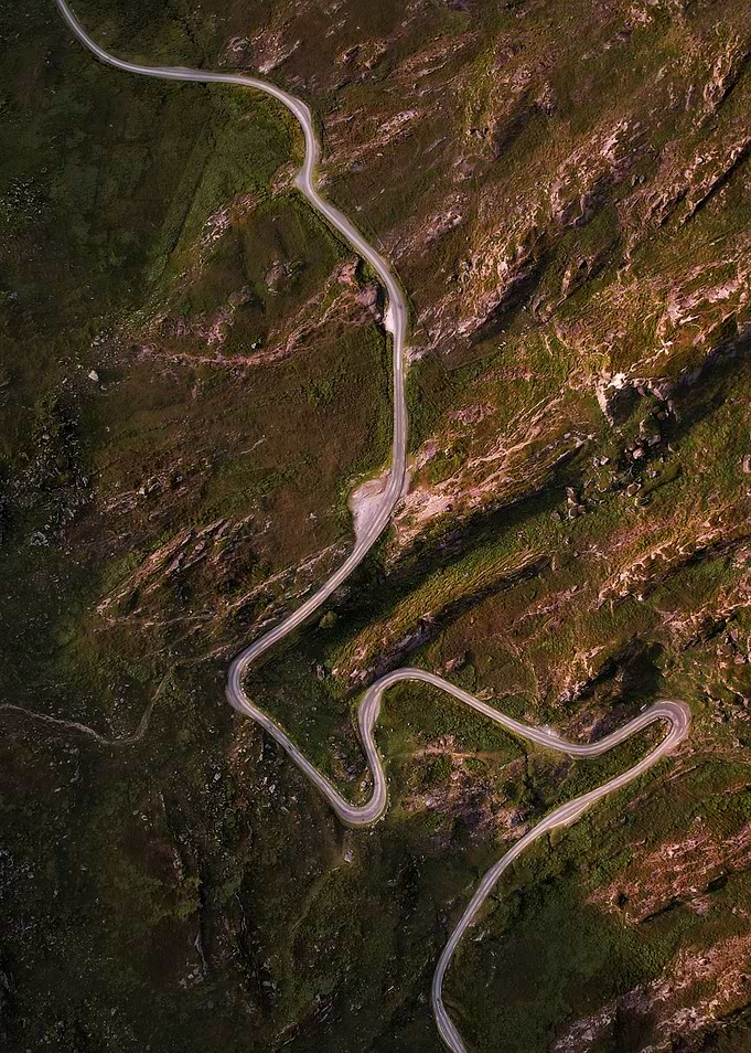 Zigzagged road from above