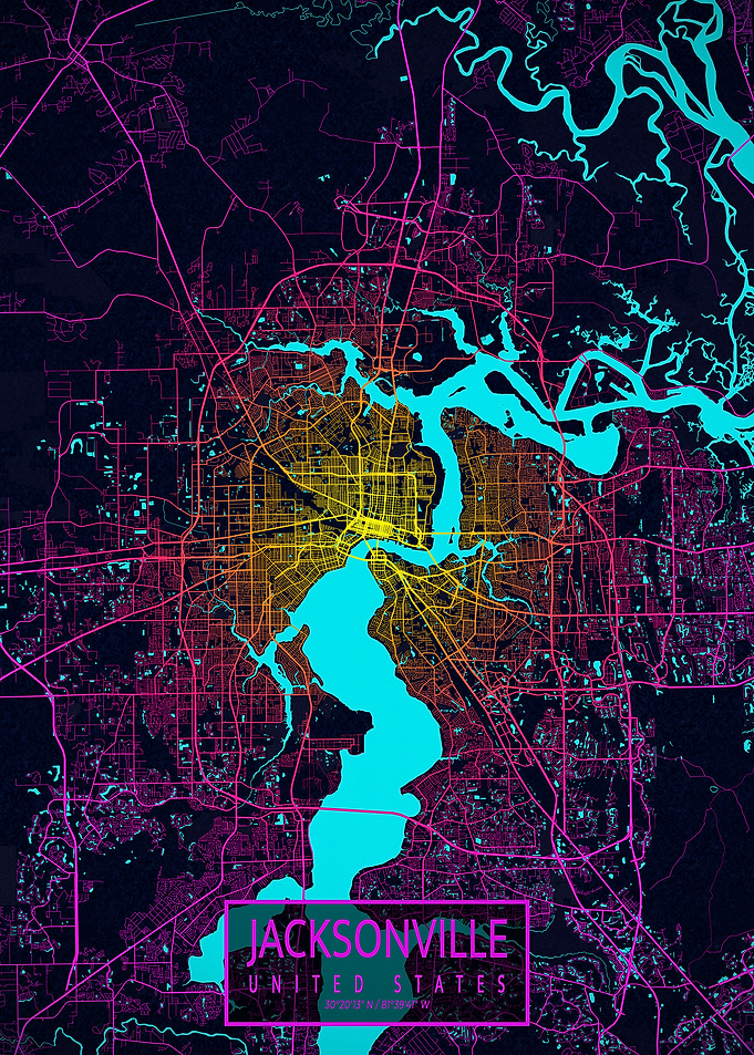 Jacksonville City Map Neon
