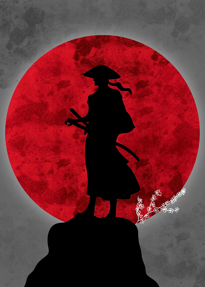 Japanese Red moon samurai