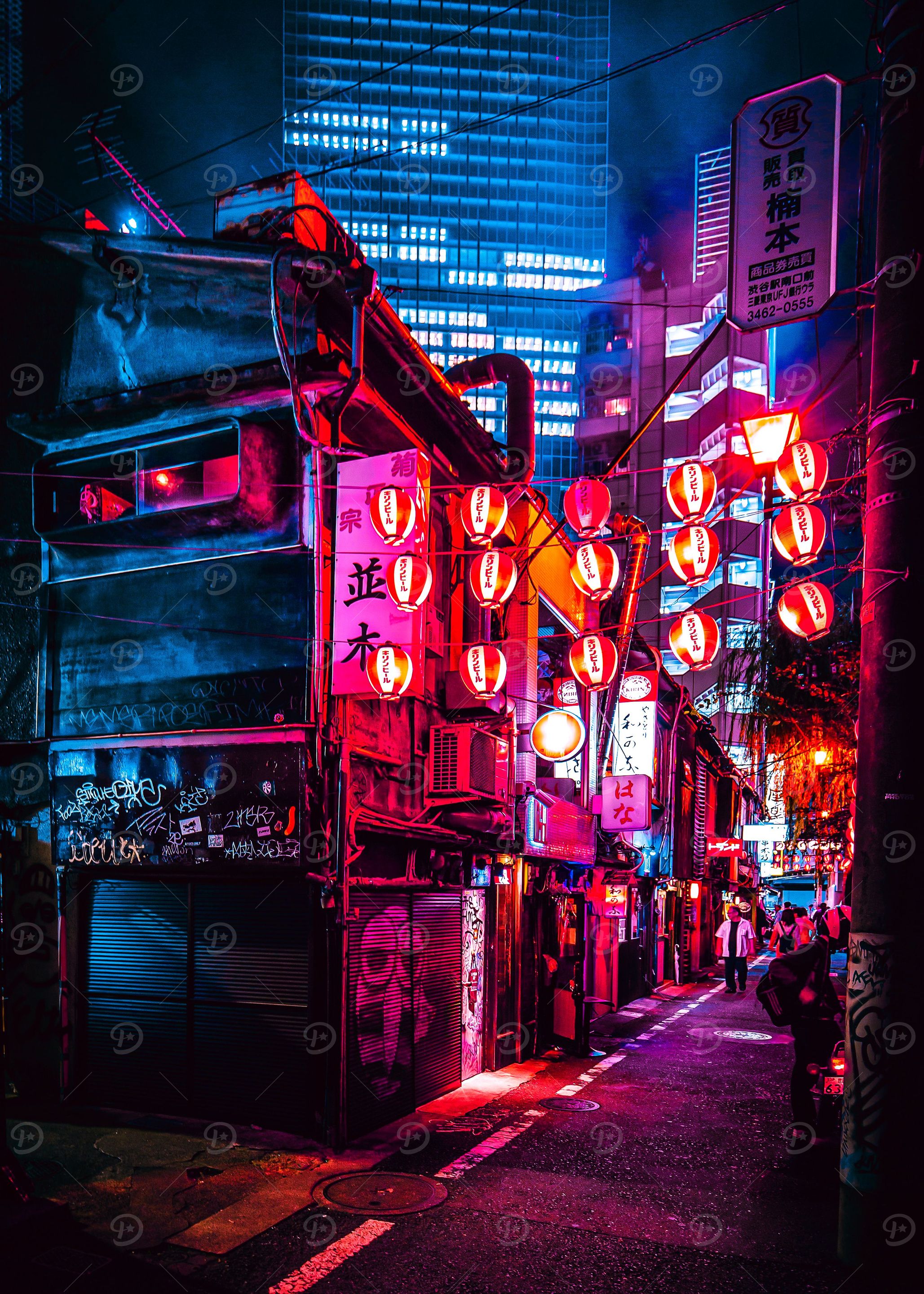 red and blue city lights