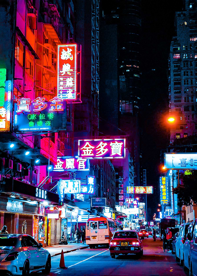 red and blue city lights