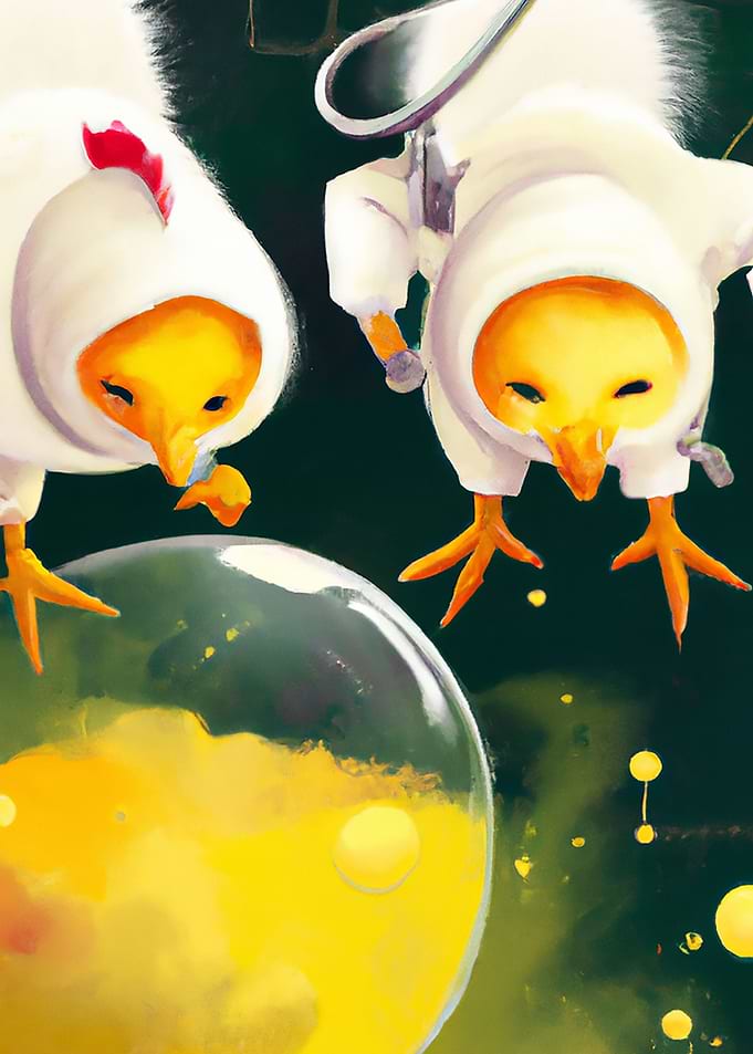 2 chicken playing bottle