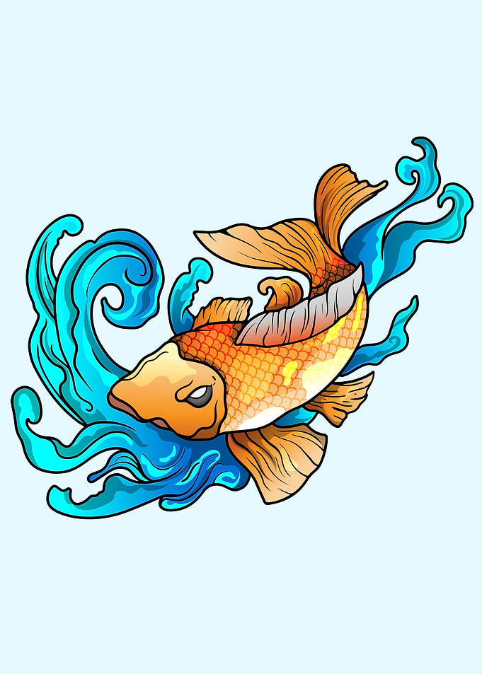Koi fish Japanese flowers