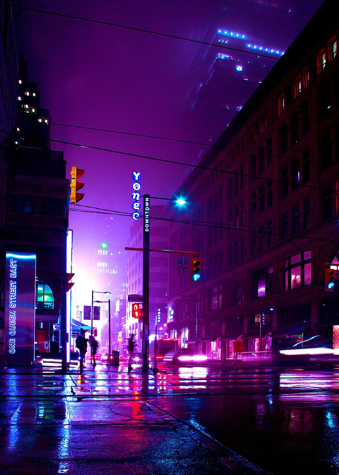 red and blue city lights