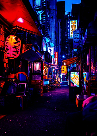 red and blue city lights