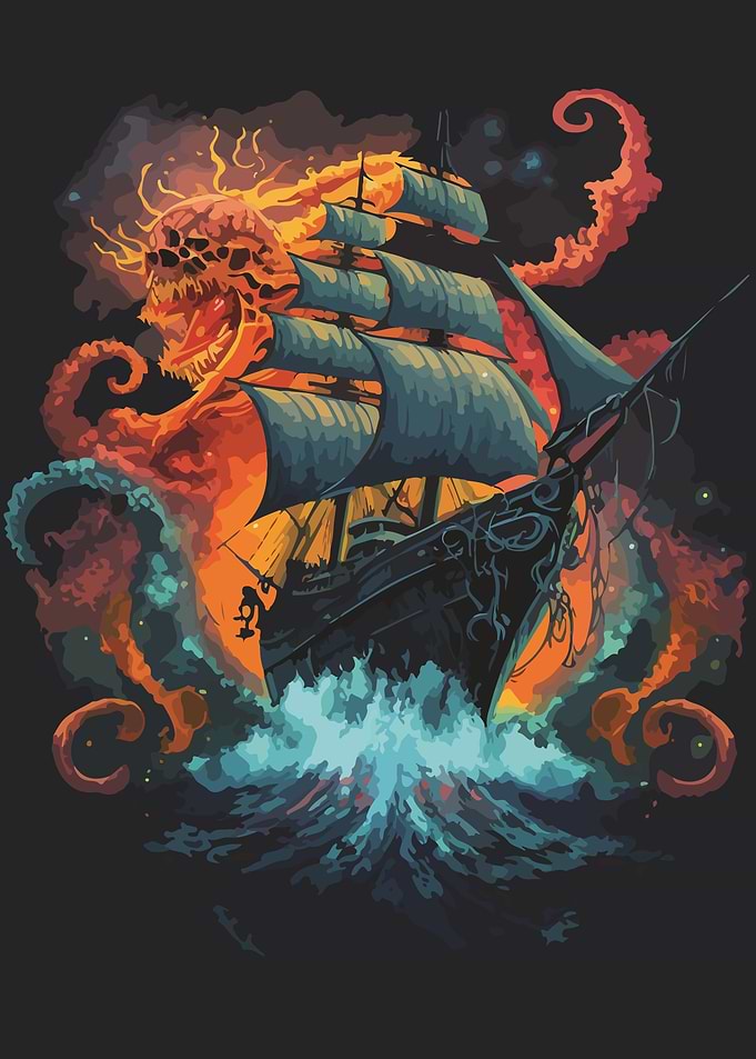 Sea monster Ship pop art