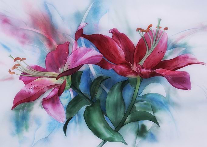 red flower watercolor