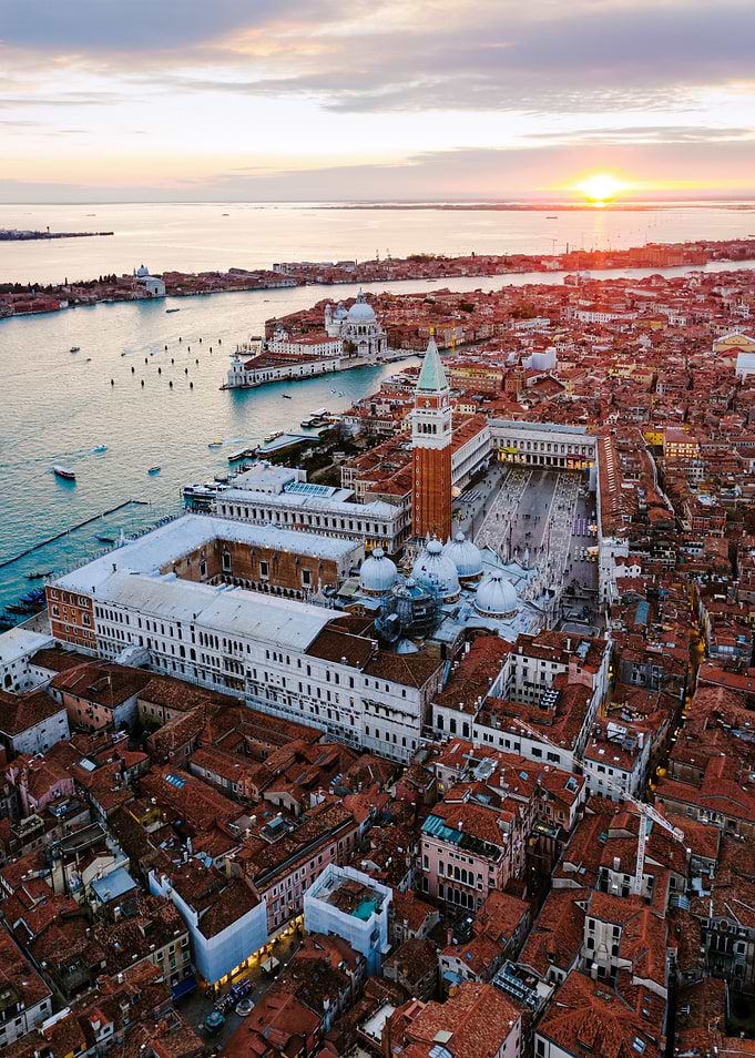 Aerial of Venice at sunset
