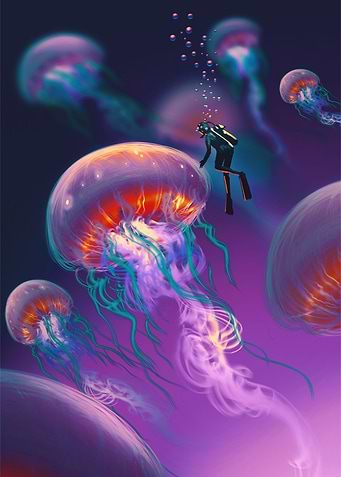 Watercolor jellyfish Art