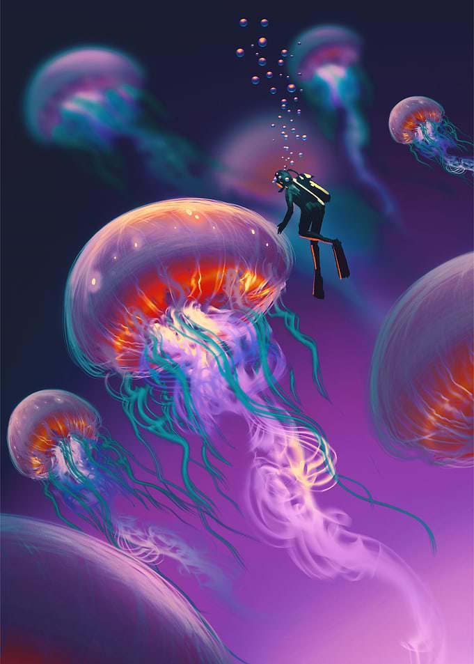 Watercolor jellyfish Art
