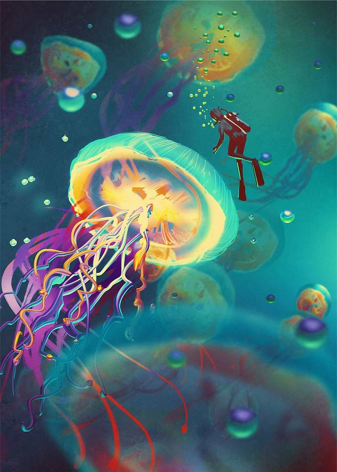 Watercolor jellyfish Art