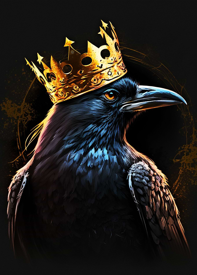 Crow wearing a crown