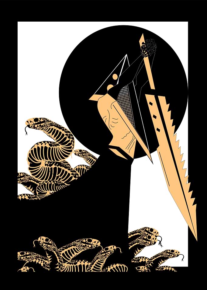 Pyramid head with saw and
