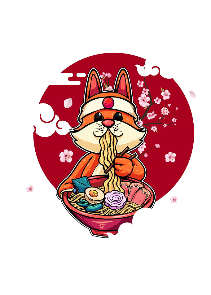 Funny Fox Eating Ramen