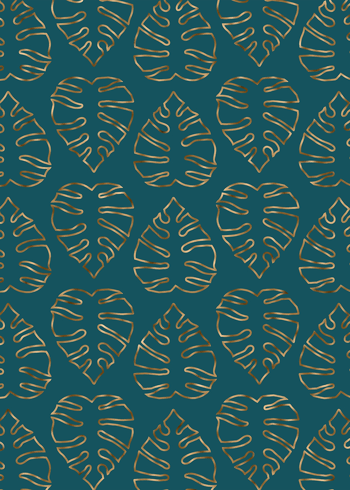 Gold Teal Monstera Pattern