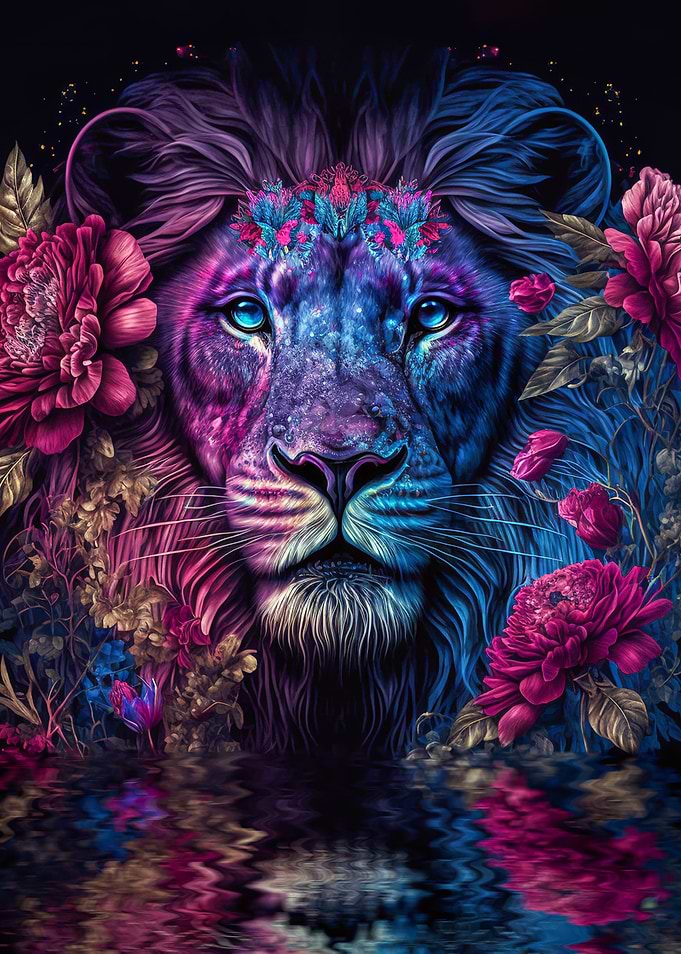 lion face with flowers