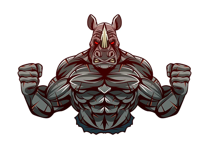 Half body angry rhino