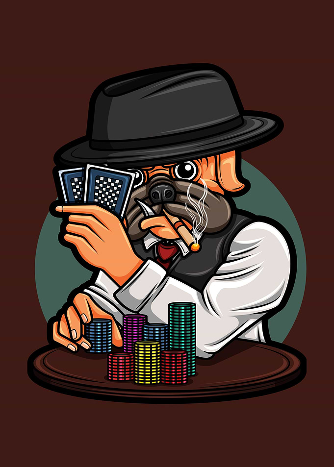Cute pug dog gambler