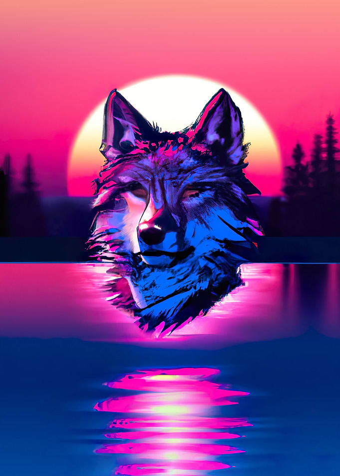Synthwave Sunset Wolf