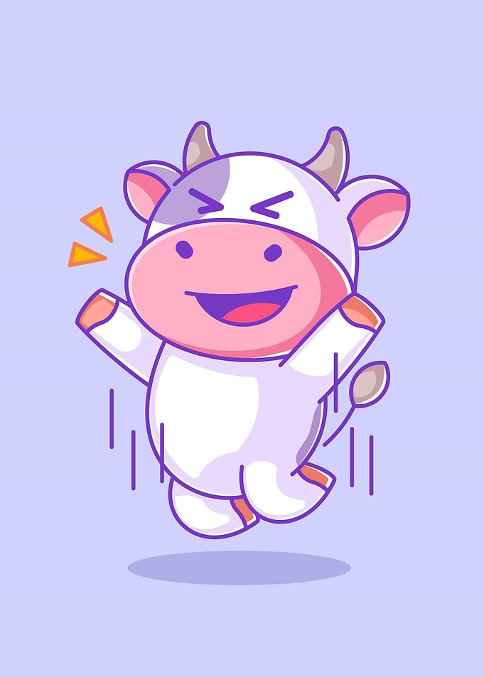 A cute cow jumps for joy