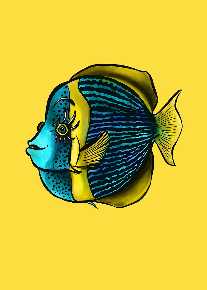 Funny fish blue yellow