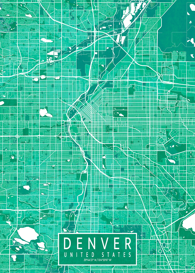 Denver City Map Watercolor