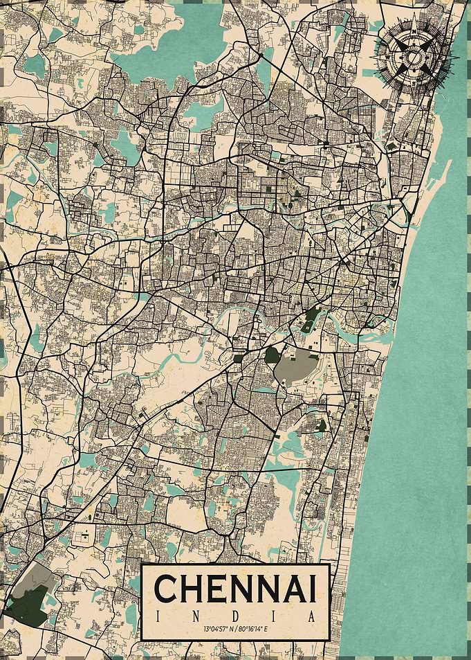 Chennai City Map Vintage