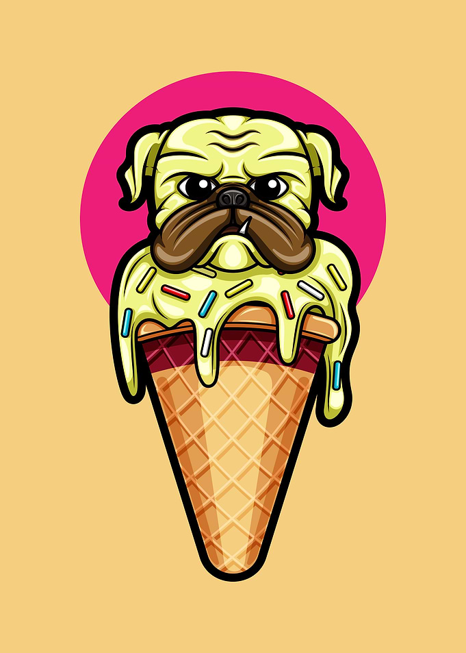Cute pug dog ice cream