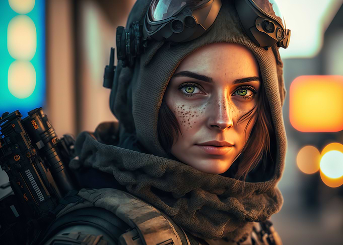 Soldier in a city