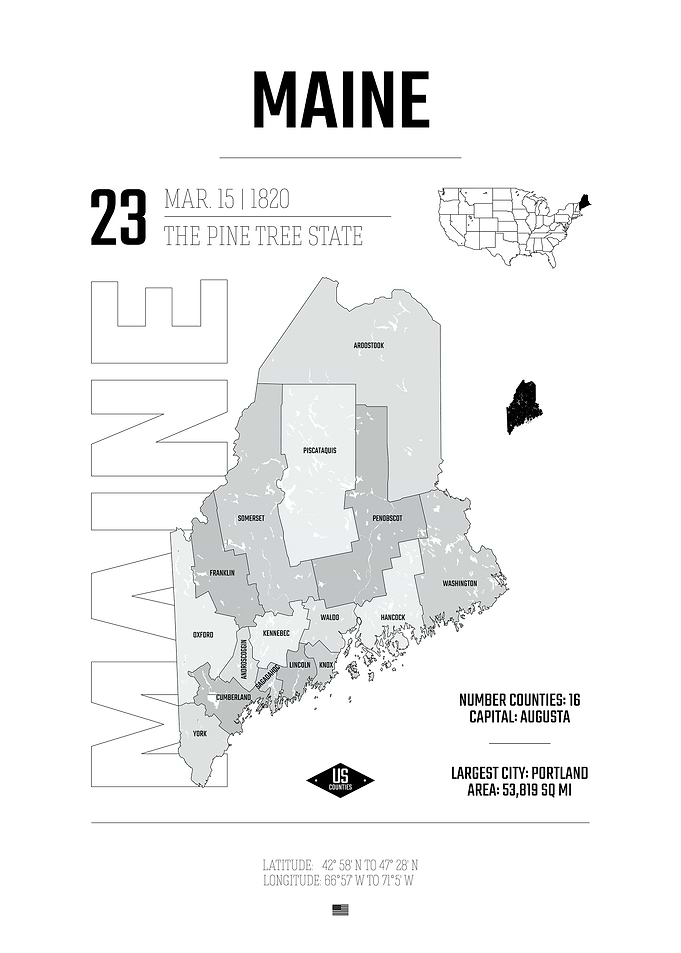 Maine state map with city