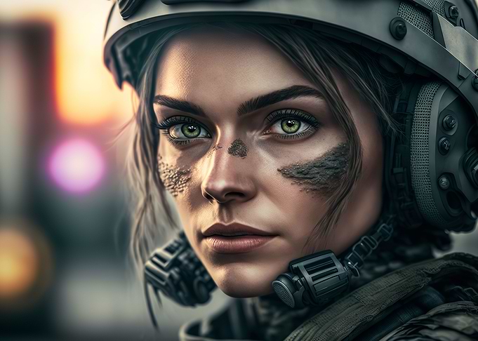 Soldier in a city