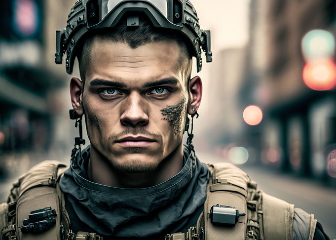 Soldier in a city