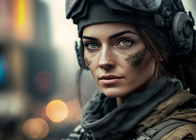 Soldier in a city