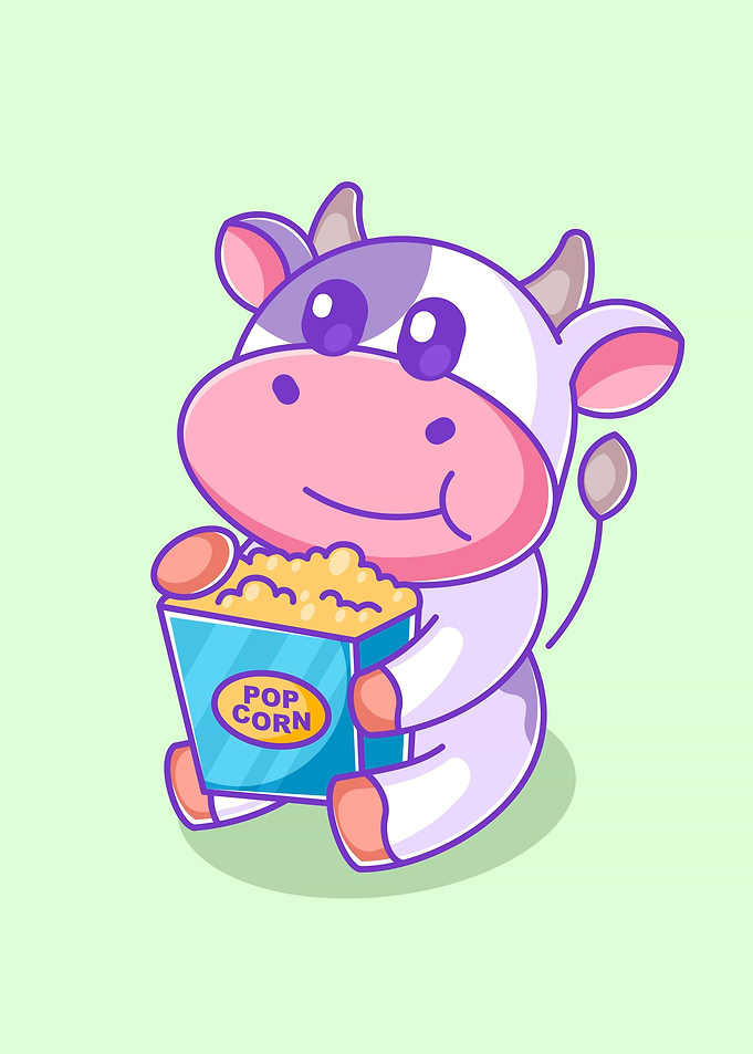 Cute cow eating popcorn