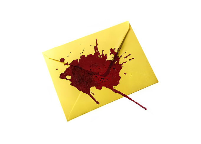 Letter covered blood splat