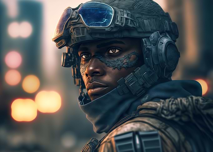 Soldier in a city