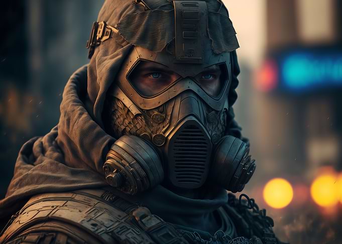Soldier in a city